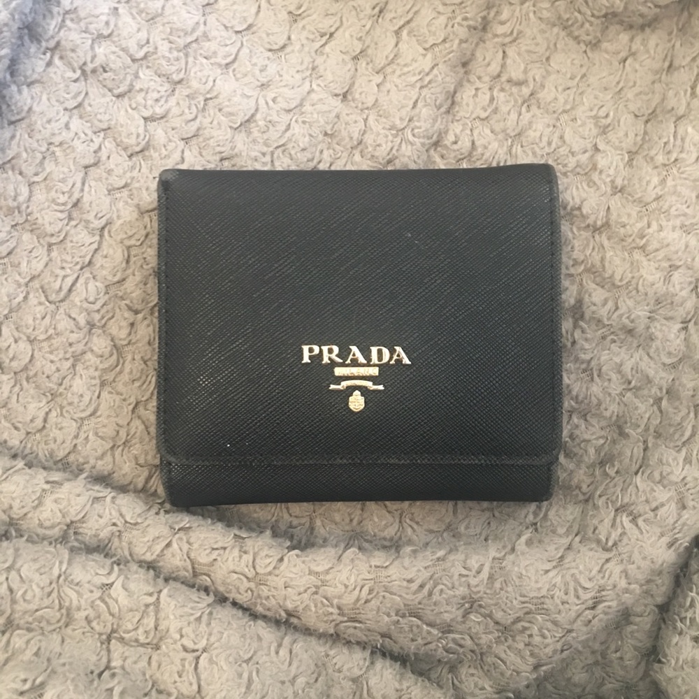 Prada Trifold Leather Wallet Black